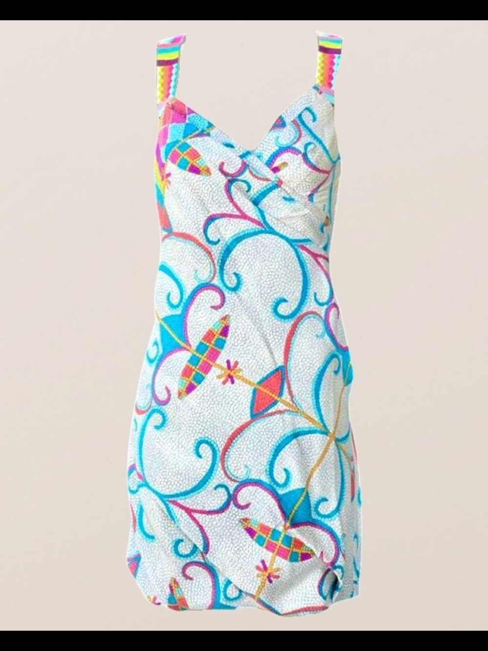 Nicole Miller Multicolor 100% Silk Dress Woven Straps and a Geometric Pattern
